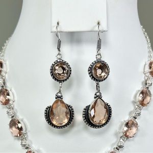 Chic Silver and Pink/Tan Drop Earrings